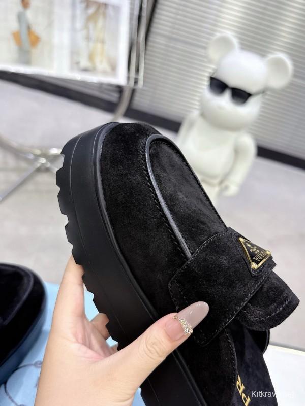 2025 Women Prada Black Velvet Mules