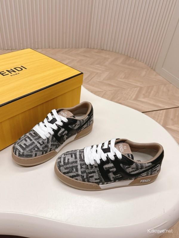 2025 Unisex Fendi Black Grey Brown Leather Fabric Plimsolls FD Match LY00350(F)/LY00360(M)