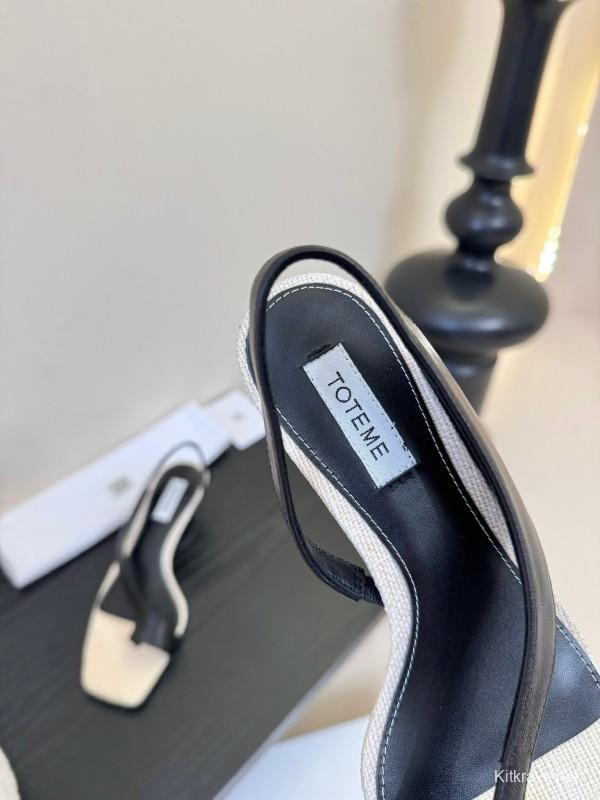 2025 Women Toteme Black White Leather Slingback Sandals