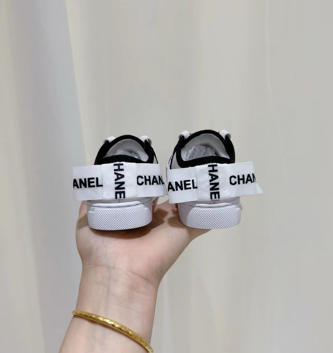 2024 Kids CHANEL White Black Canvas Casual Shoes