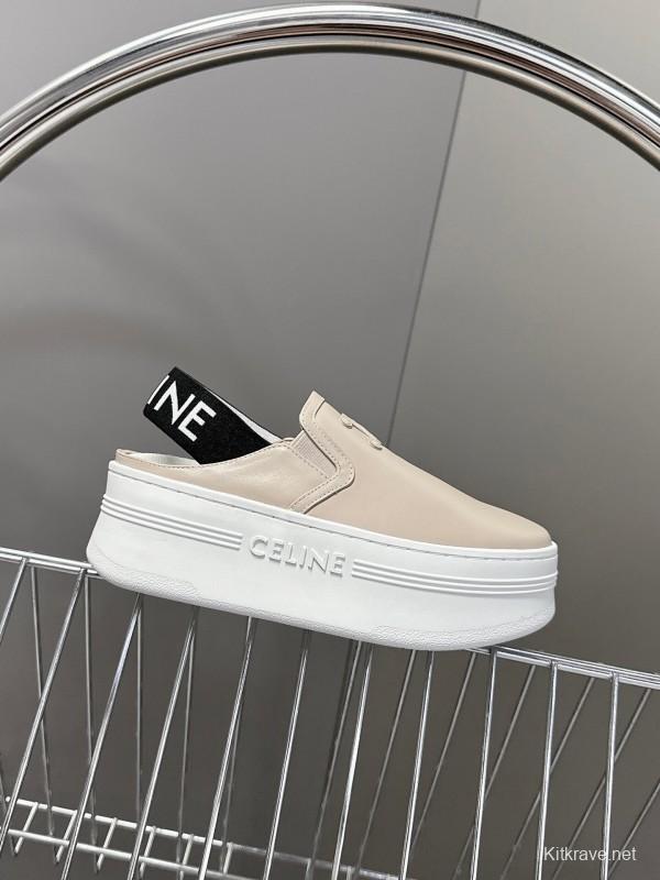 2025 Women Celine Beige Leather Slip-On Sneakers