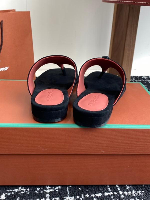 2025 Women LP Black Suede Slippers KFY00280