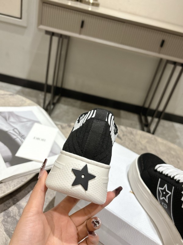2025 Women Dior Black White Knit Leather Platform Sneakers KFY00330