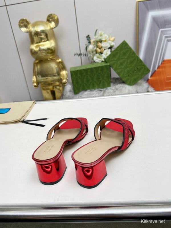 2025 Women Gucci Red Leather Slippers MJ00190