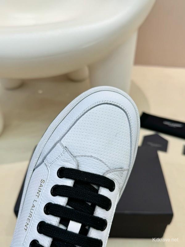 2024 Unisex Yves Saint Laurent White Black Leather Casual Shoes SL61 MJ00350