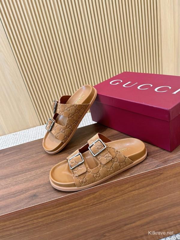 2025 Women Gucci Beige Leather Sandals LY00260