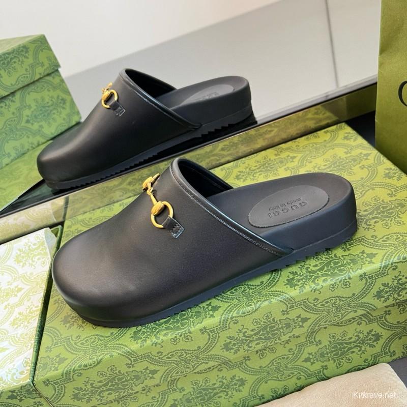2024 Slippers Gucci Black Leather Slippers