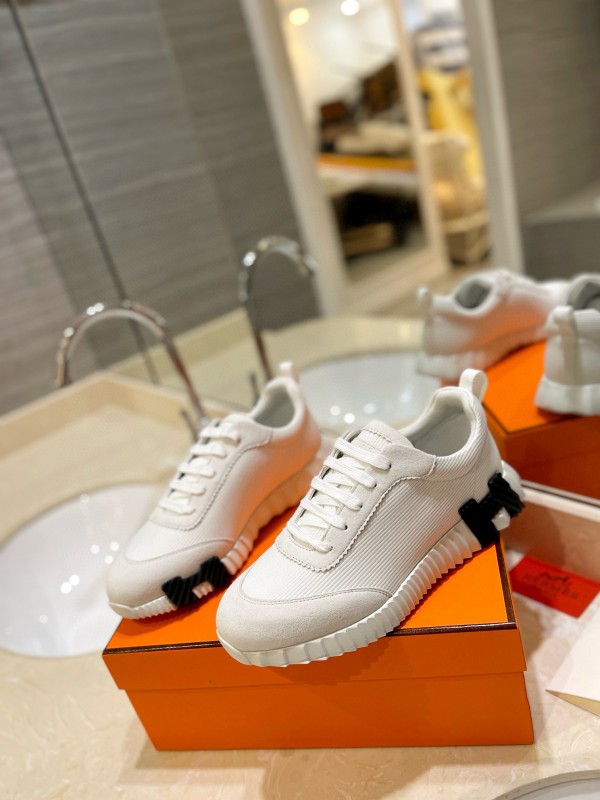 2024 Unisex Hermès White Black Imported Silk Lambskin Fabric Sneakers MJ00320