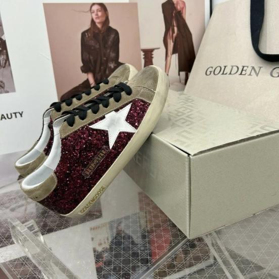 2025 Women GGDB Burgundy White Suede Glitter Sneakers