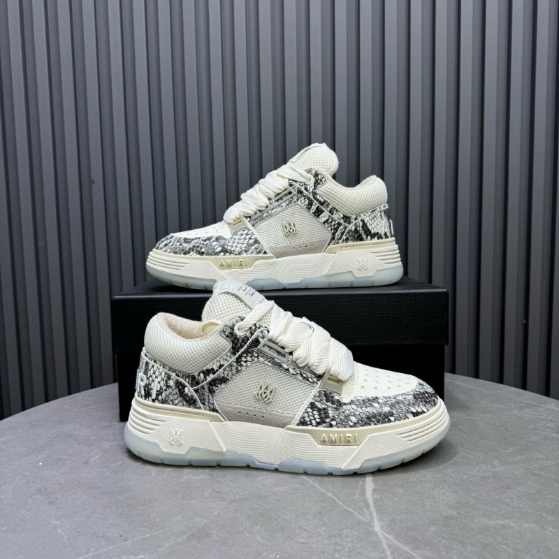 2024 Unisex Amiri Cream Beige Snake Leather Sneakers MJ00360