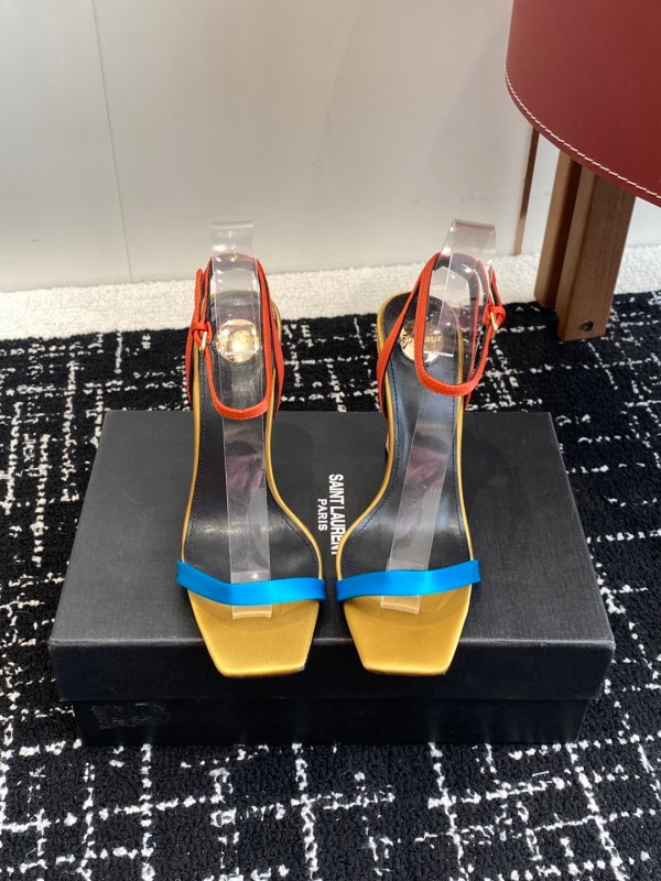 2025 Women Yves Saint Laurent Orange Black Blue Leather High Heel Sandals