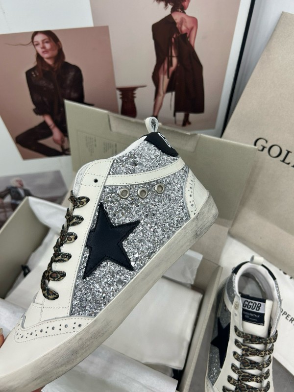2024 Women GGDB Silver White Leather High Top Sneakers MJ00300