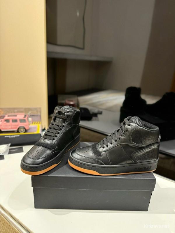 2024 Unisex Yves Saint Laurent Black Leather Sneakers Perforated Craft MJ00390