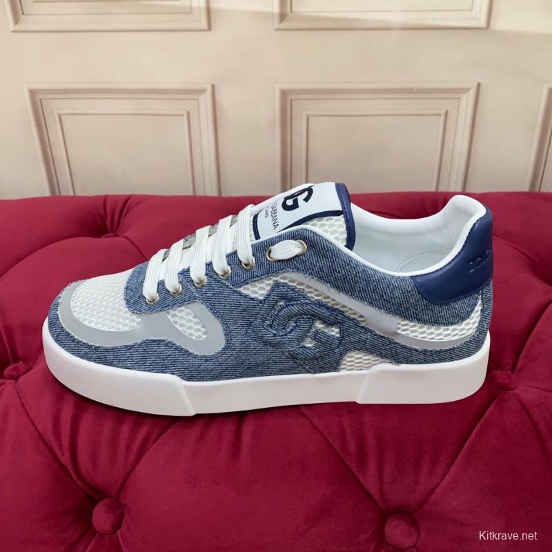 2025 Unisex Dolce & Gabbana Blue White Mesh Denim Sneakers