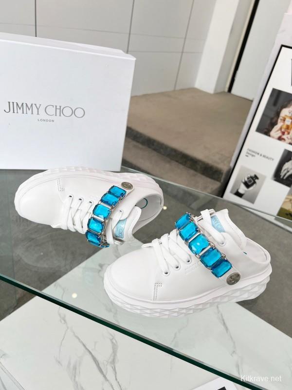 2025 Women Jimmy Choo White Blue Leather Sneakers LY00350