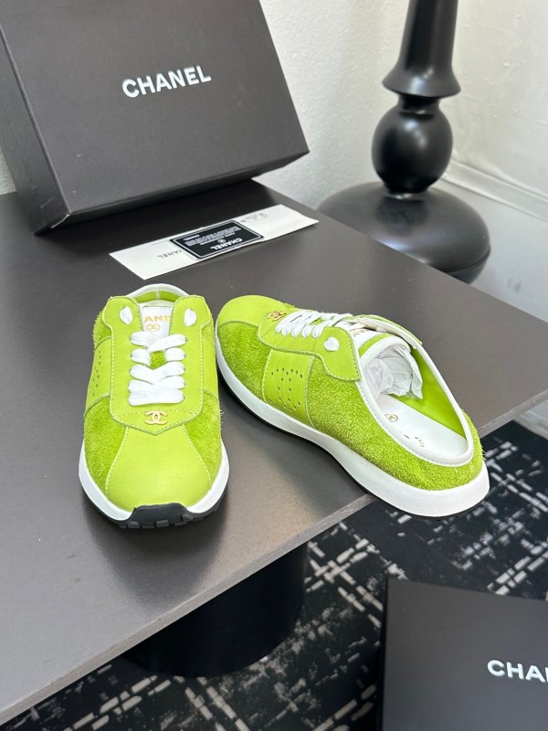 2025 Women CHANEL Green Suede Casual Sneakers Handmade For LY00360(F)