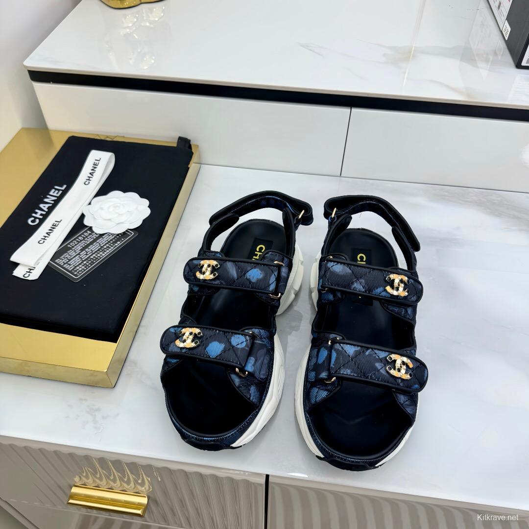 2025 Women Chanel Black Nylon Sandal Platform Chain LY00330