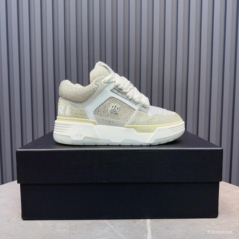 2024 Unisex Amiri Beige White Mesh Leather Sneakers MJ00410