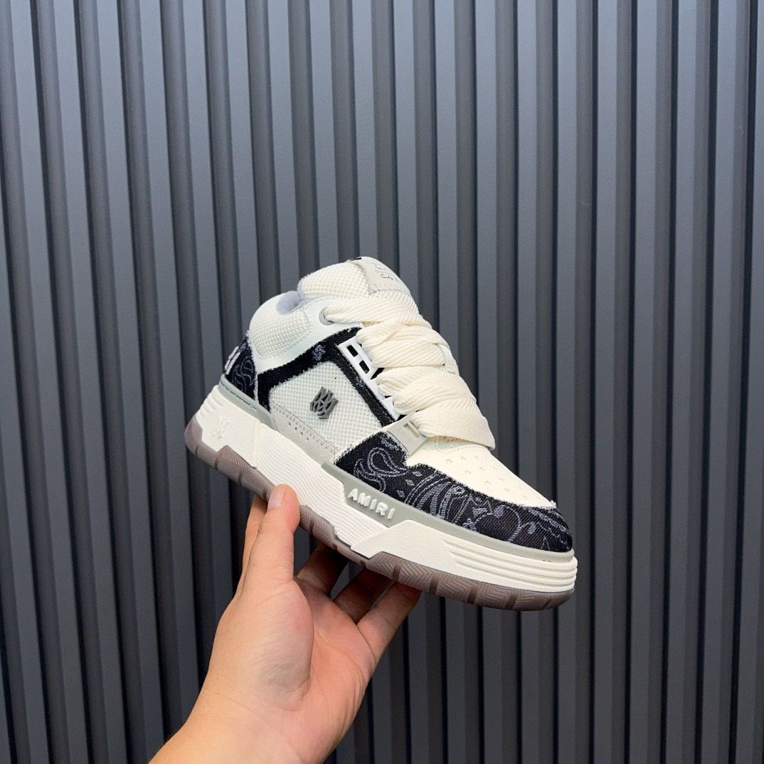 2024 Unisex Amiri White Black Leather Sneakers MJ00360