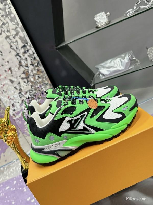 2025 Men Louis Vuitton Green Black White Mesh Leather Sneakers MJ00420