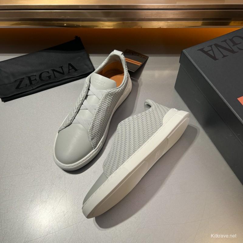 2024 Men Ermenegildo Zegna White Leather Woven Sneakers
