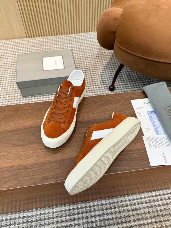 2025 Men TOM FORD Brown White Suede Sneakers LY00360