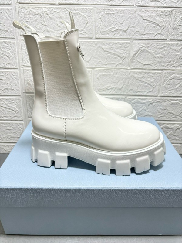 2024 Women Prada White Leather Boots MJ00380