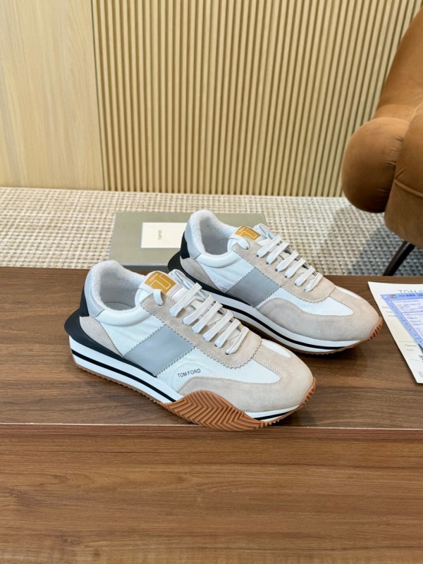 2025 Unisex TOM FORD Beige White Black Leather Suede Sneakers LY00360(F)/LY00370(M)