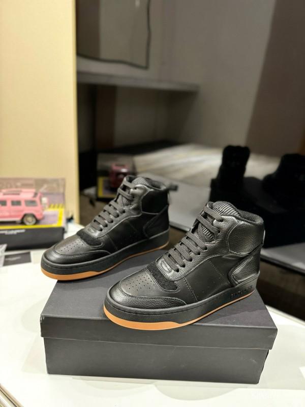 2024 Unisex Yves Saint Laurent Black Leather Sneakers Perforated Craft MJ00390