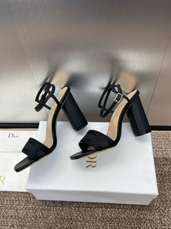 2025 Women Dior Black Leather High Heel Sandals