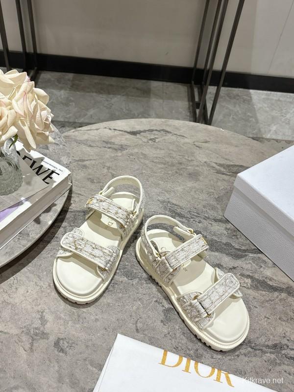 2025 Women Dior White Fabric Leather Sandals KFY00300