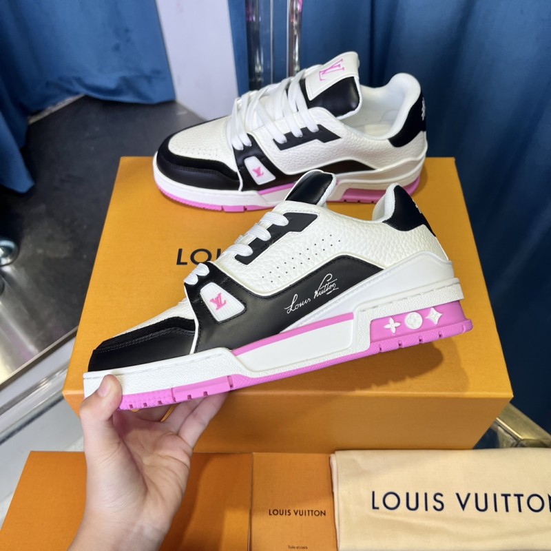 2025 Unisex Louis Vuitton White Black Pink Leather Fabric Trainer