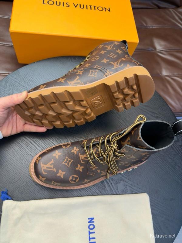 2024 Men Louis Vuitton Brown Leather Ankle Boots MJ00440