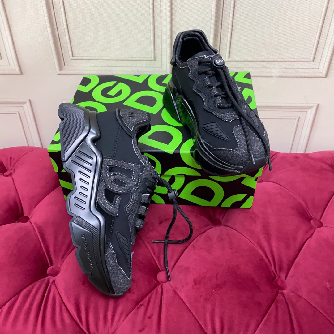 2025 Unisex Dolce & Gabbana Black Silk Leather Lycra Sneakers DG00330(F)/LY00340(M)