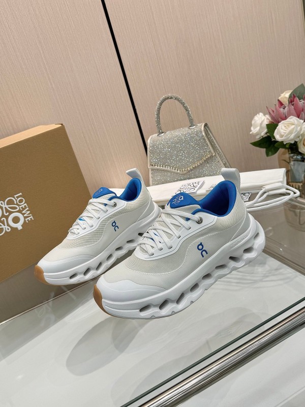 2025 Women Loewe White Blue Mesh Leather Sneakers