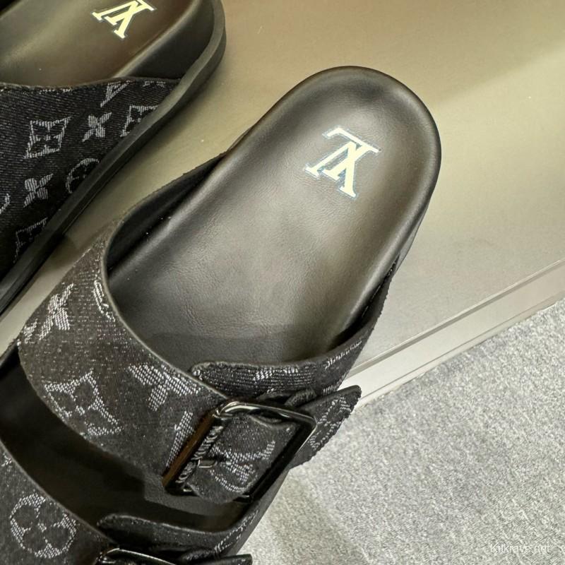 2024 Slippers Louis Vuitton Black Canvas Slippers