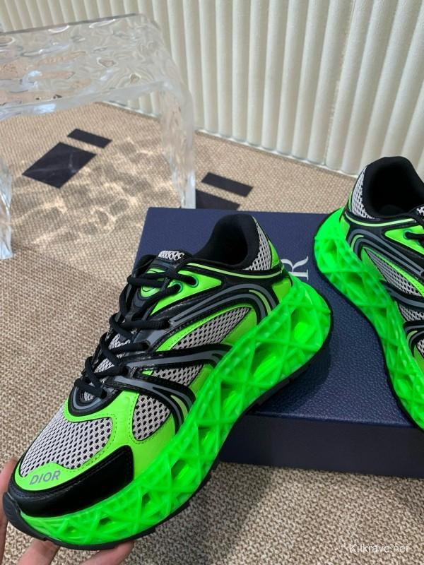 2024 Unisex Dior Green Black Leather Mesh Sneakers MJ00400