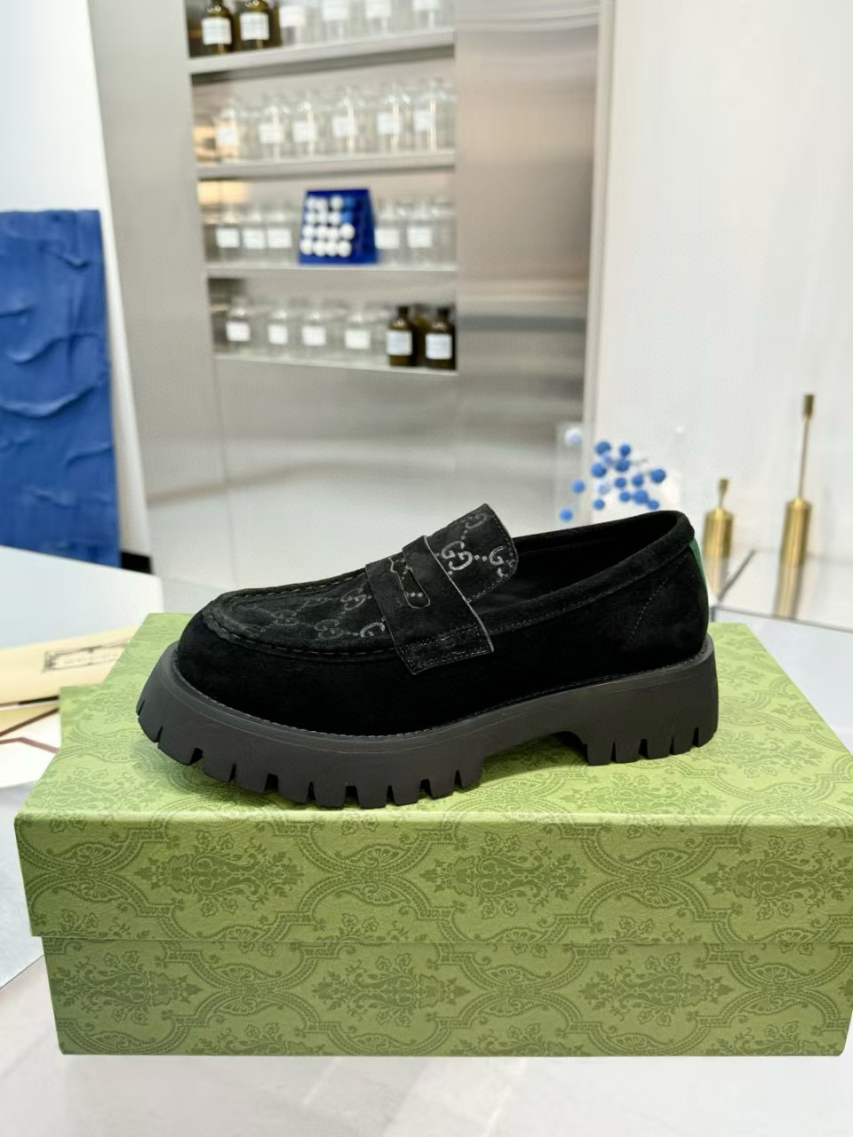 2024 Women Gucci Black Suede Leather Loafers MJ00320
