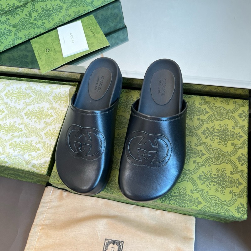 2024 Slippers Gucci Black Leather Slippers