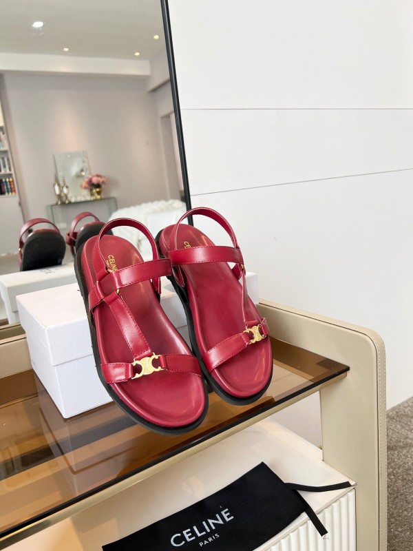 2025 Women Celine Red Leather Sandals LY00220