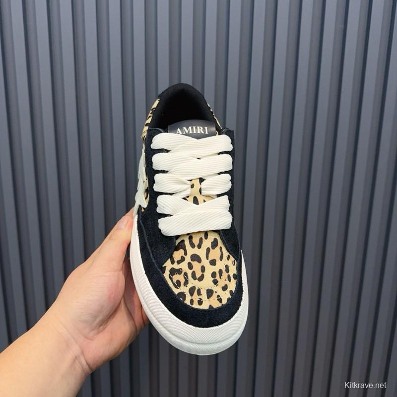 2024 Women Amiri Black Leopard Suede Leather Sneakers MJ00300