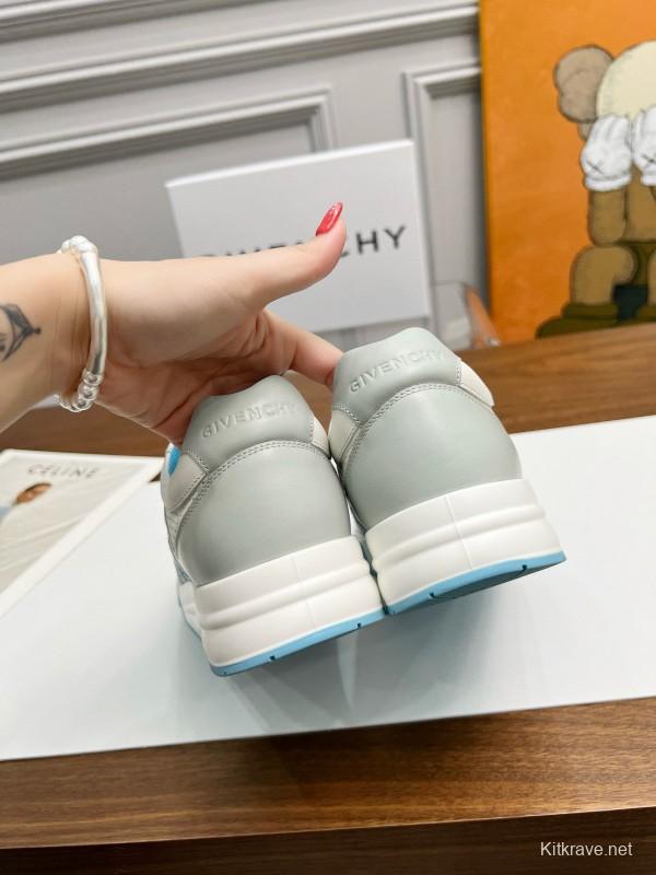 2024 Unisex Givenchy White Light Blue Silk Calf Leather Low Top Sneakers MJ00380