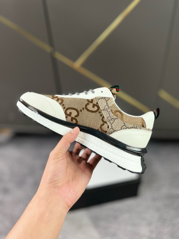 2024 Men Gucci Beige White Canvas Leather Casual Shoes MJ00260