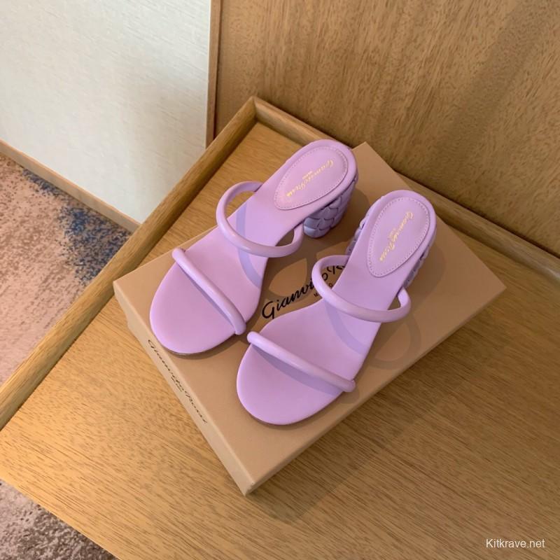2025 Women Gianvito Rossi Purple Leather Slippers