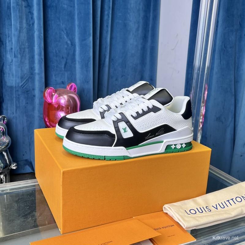 2025 Unisex Louis Vuitton White Black Green Leather Trainer