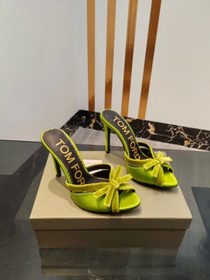 2025 Women TOM FORD Green Velvet High Heel Mules KFY00290