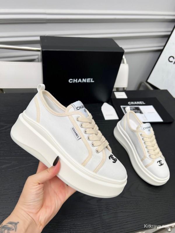 2025 Women Chanel White Canvas Sneakers LY00250