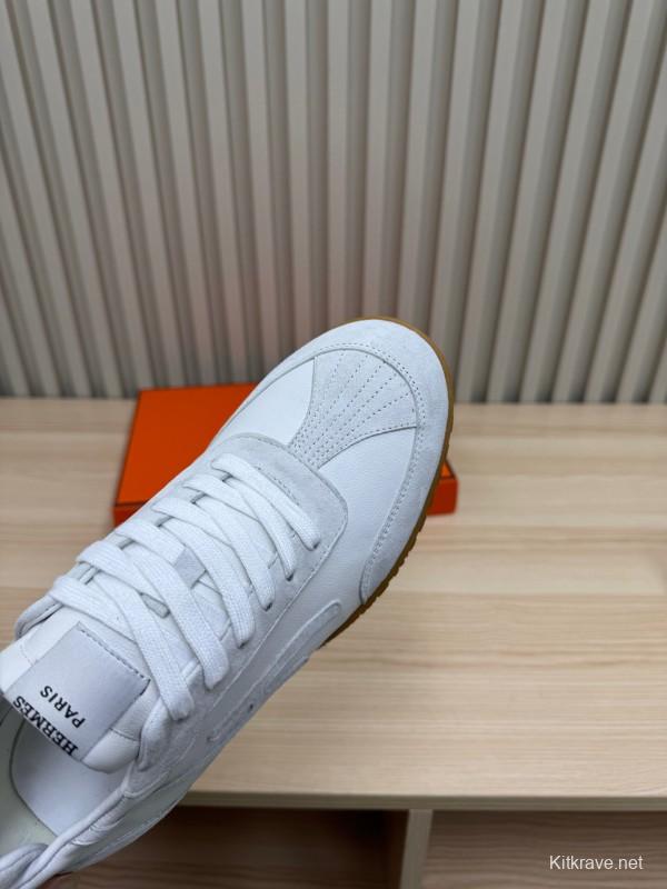 2025 Unisex Hermès White Suede Down Fabric Sneakers KFY00300