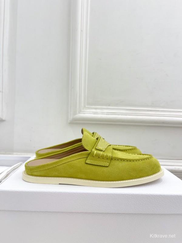 2025/Women Dior Yellow Suede Casual Slip-On Loafers Handmade LY00360(F)