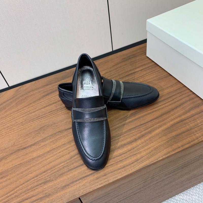 2025 Men Brunello Cucinelli Black Leather Loafers Classic Handmade KFY00300 (M)